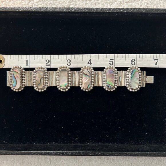 stunning Mexican alpaca silver bracelet w/ abalone - Picture 9 of 10
